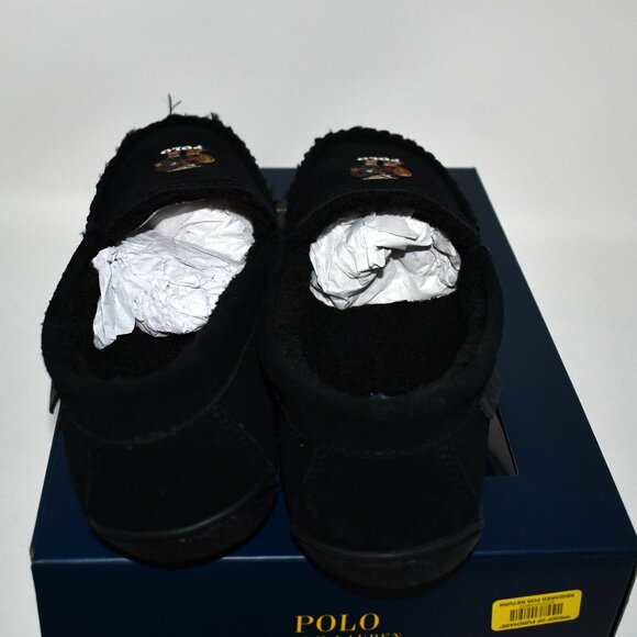 Polo Ralph Lauren Men\'s Moccasin Slipper Black Holiday Bear Size: 9 #RL4146001